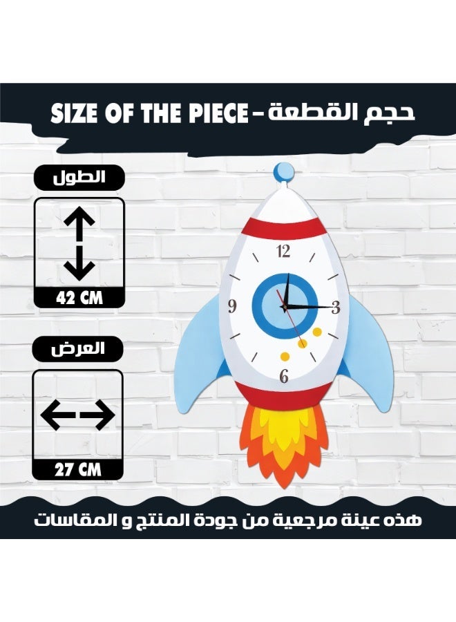 A wall clock with a moving pendulum in the shape of a rocket, combining modern design and bright colors, with a silent movement and excellent quality, adds an attractive decorative touch to any space. - Image 2